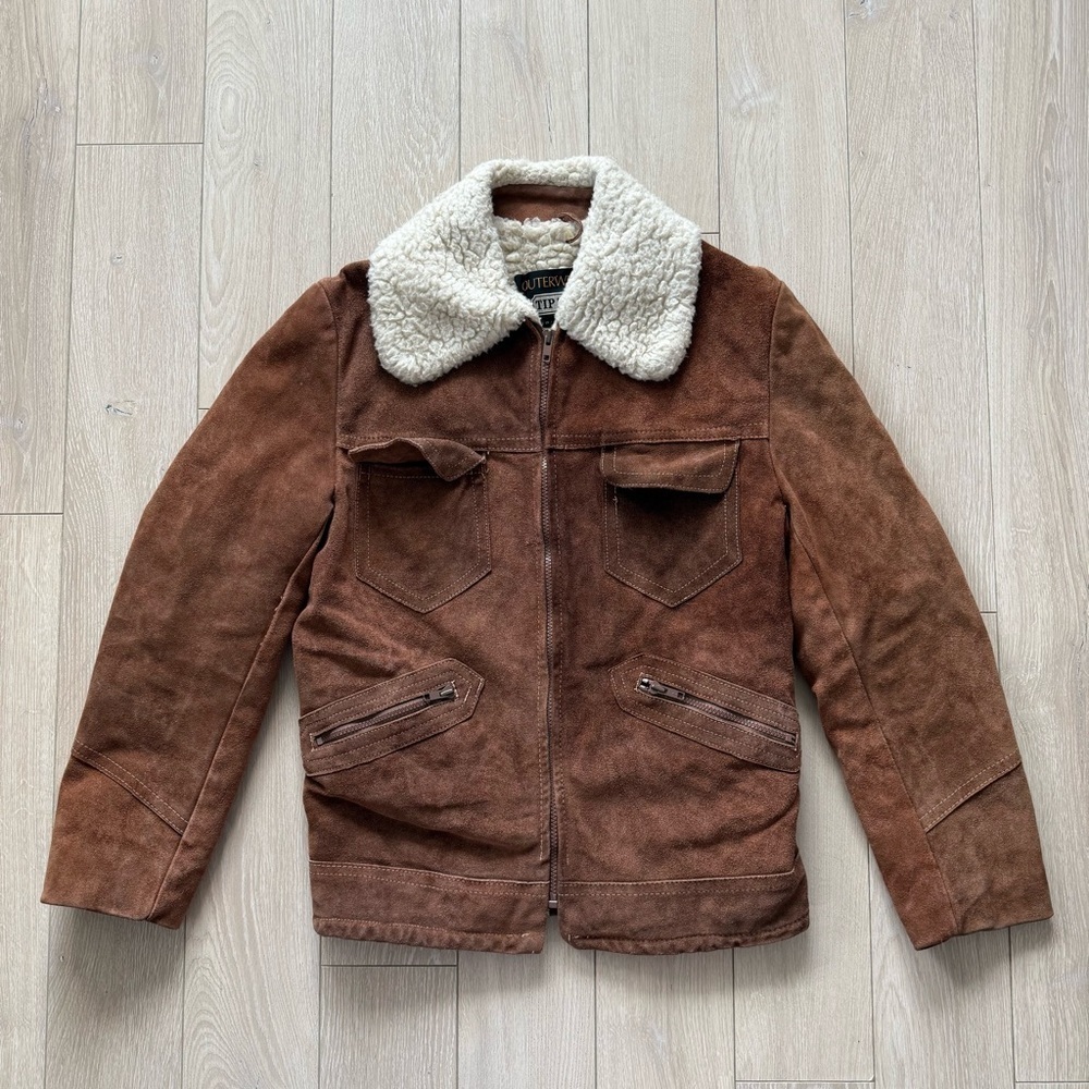 VTG 80s Women’s Aviator Moto Suede Sherpa Jacket Brown Gilmore Girls Cow Girl